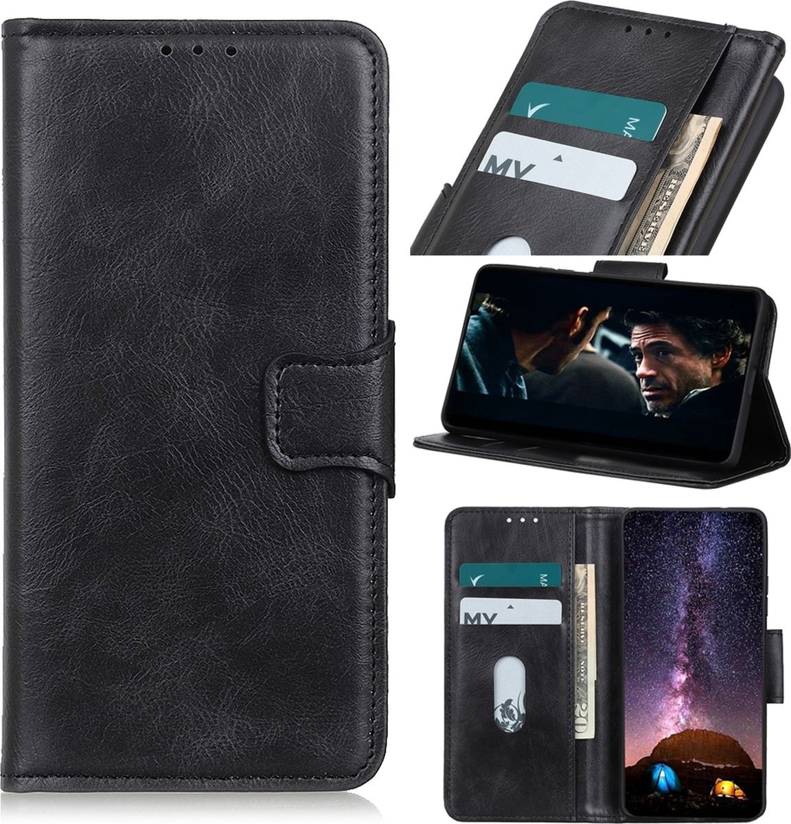 Mobigear Telefoonhoesje geschikt voor POCO F4 Hoesje | Mobigear Classy Bookcase Portemonnee | Pasjeshouder voor 2 Pasjes | Telefoonhoesje voor Pinpas / OV Kaart / Rijbewijs - Zwart