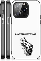 Back Cover Siliconen Hoesje iPhone 14 Pro Telefoonhoesje met Zwarte rand Gun Don't Touch My Phone
