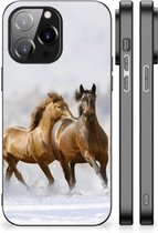 TPU Back Cover iPhone 14 Pro Max Smartphone Hoesje met Zwarte rand Paarden