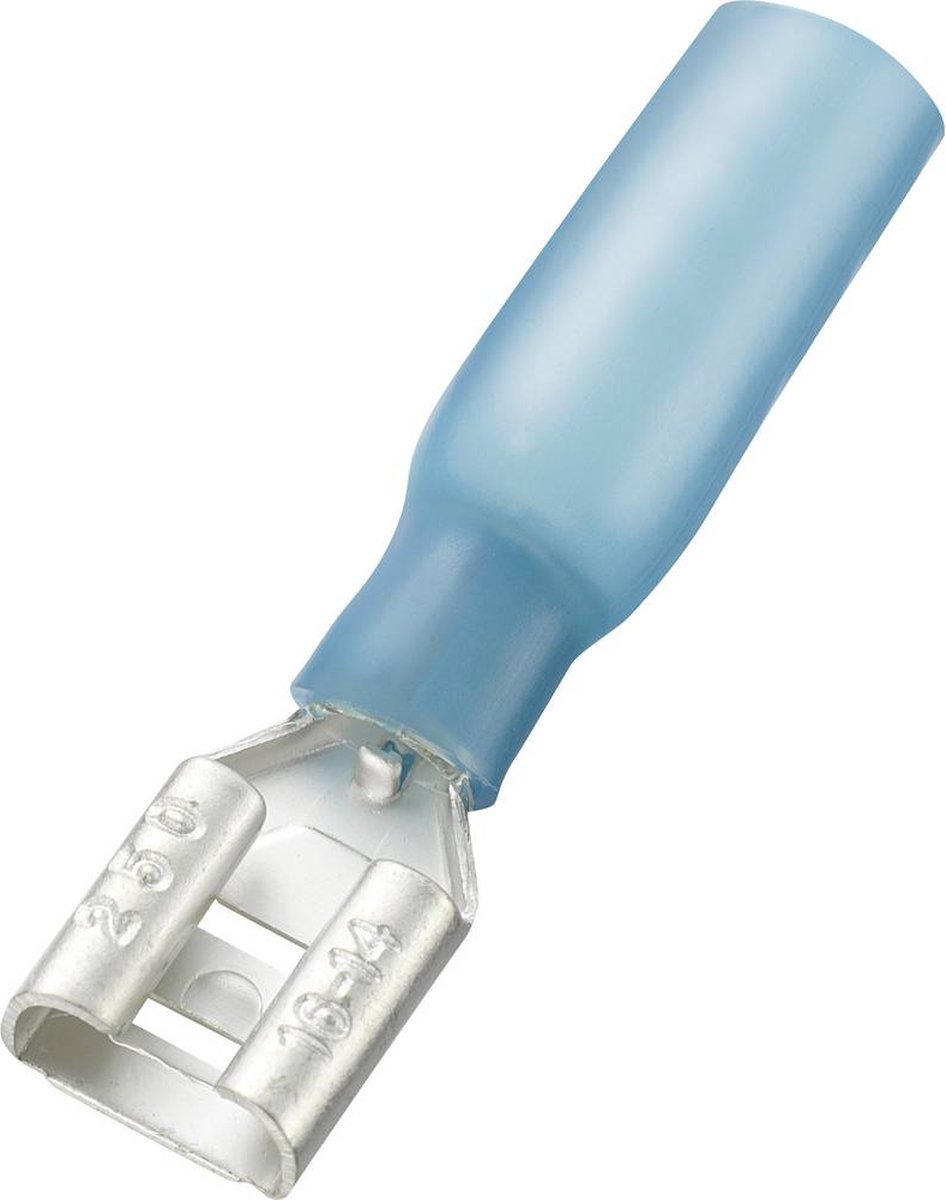 TRU COMPONENTS 738960 Platte stekker (female) Met krimpkous Insteekbreedte: 6.4 mm Insteekdikte: 0.8 mm 180 ° Deels geï