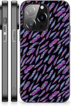 Backcover Soft Siliconen Hoesje iPhone 14 Pro Telefoonhoesje met Zwarte rand Feathers Color