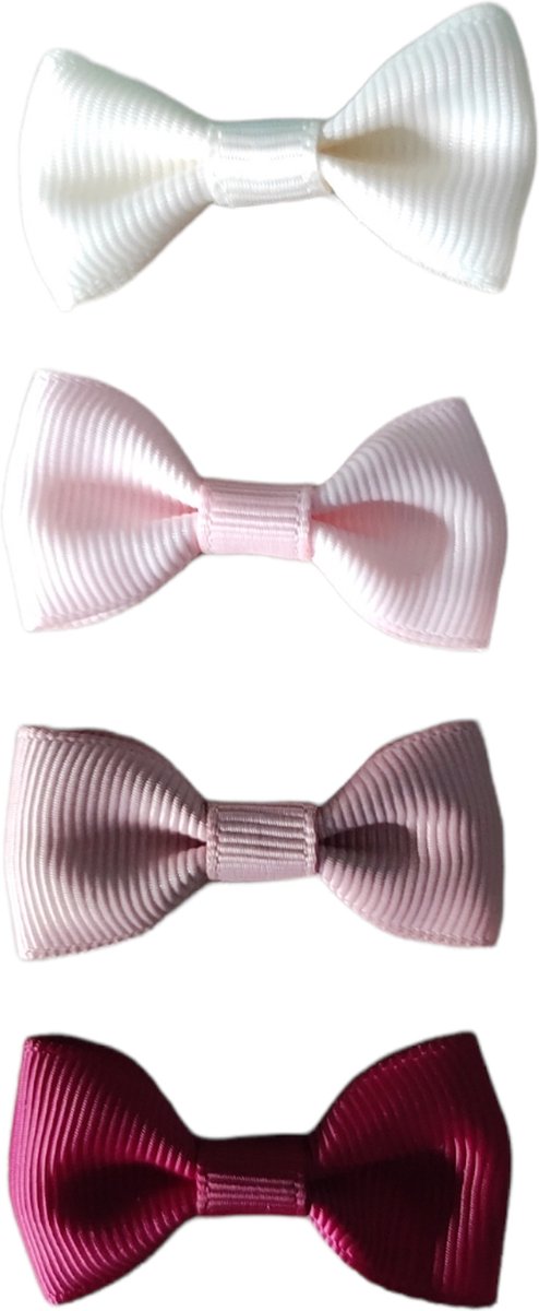 Haarspeldjes voor Baby en Meisjes - Baby Strikjes - Set van 4 - Crème, Zachtroze, Oudroze & Bordeaux