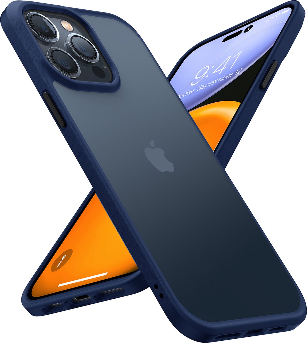 Torras hoesje iPhone 14 Pro Semi Transparant Shockproof hoesje - Blue