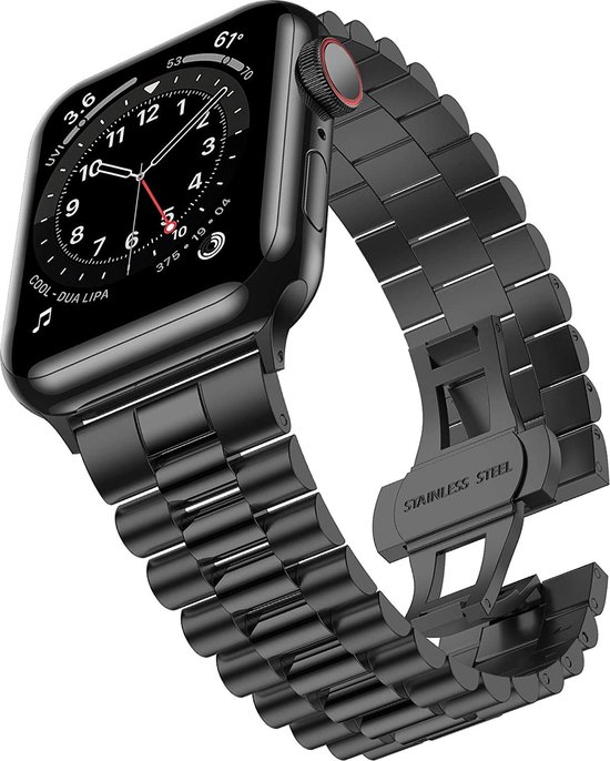 Stalen Smartwatch bandje - Geschikt voor Apple Watch 8 Presidential stalen band - zwart - Maat: 41mm - Strap-it Horlogeband / Polsband / Armband