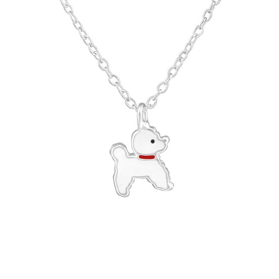 Joy|S - Zilveren hondje hanger 7 x 8 mm met ketting 39 cm - voor kinderen
