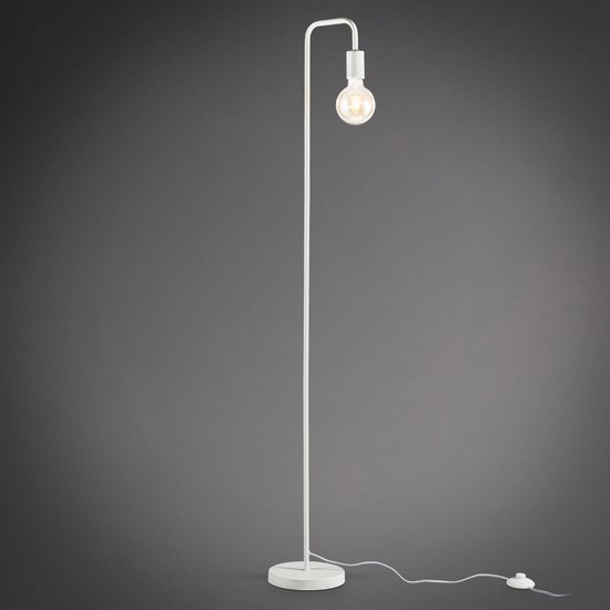 B.K.Licht - Witte Vloerlamp - met 1 lichtpunt - voor binnen - voor woonkamer - industriële staande lamp - staanlamp - metalen leeslamp - E27 fitting - excl. lichtbron
