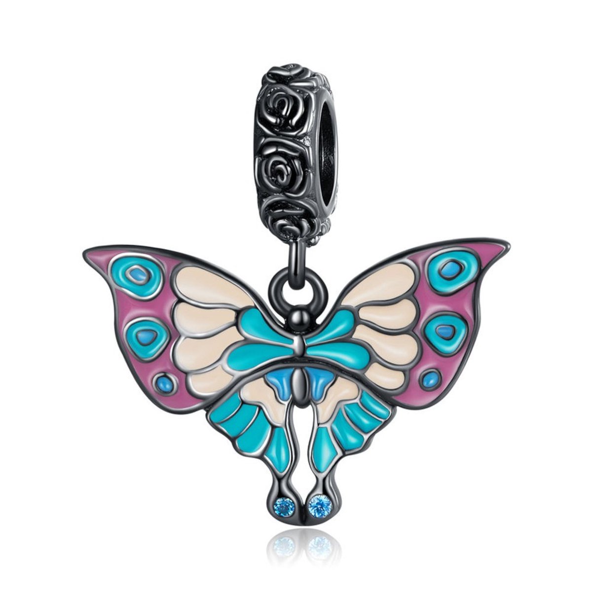 Zilveren hangende bedel Artistieke vlinder