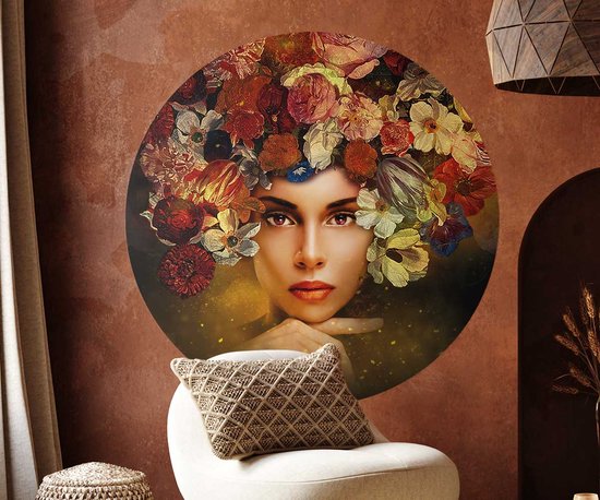 Muurcirkel Still life flower woman - Wallz | Forex | Ø120cm | Inclusief ophangsysteem