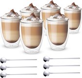 Vaja® Koffieglazen Set – Theeglazen met Lepel – 350 ml- Dubbelwandig - Cappuccino Glazen – Latte macchiato glazen - Theeglas 6 Stuks