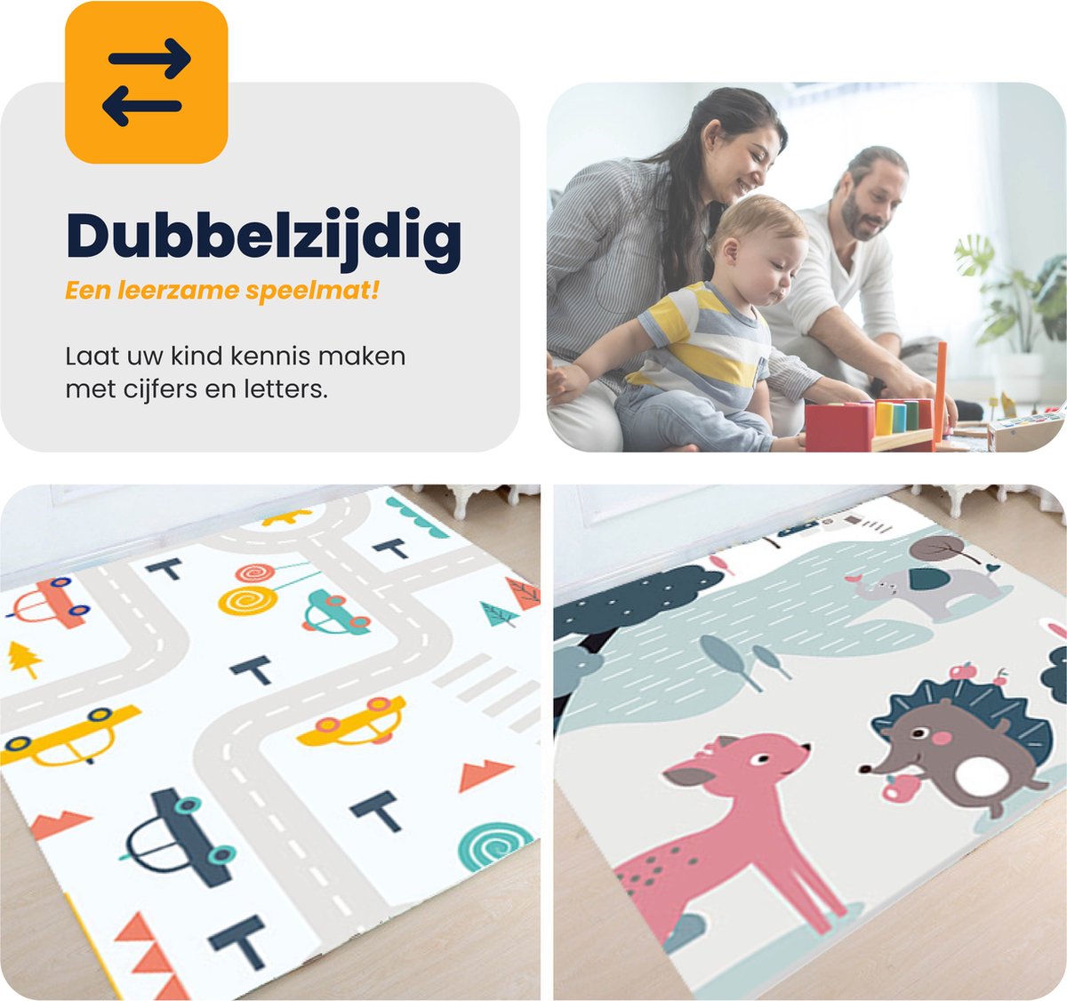 MIRO® Speelmat Baby Foam XL - Kruipmat - Opvouwbaar - Dieren & Verkeer - Kinder Speelgoed 1 Jaar - Dubbelzijdig Speelkleed - Tummy Time - Babygym 180 x 200CM - Incl. Opbergtas — afbeelding 11