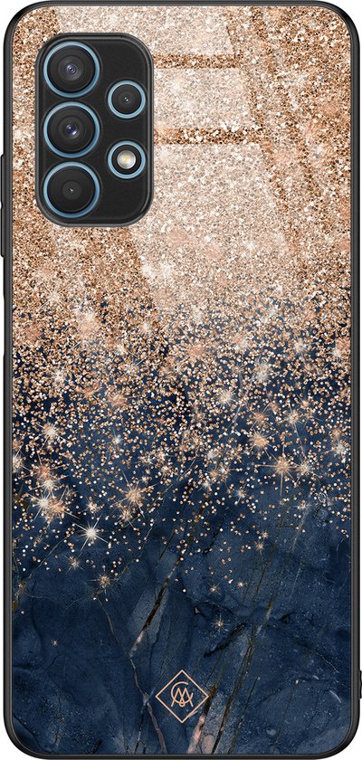 Casimoda® hoesje - Geschikt voor Samsung Galaxy A32 4G - Marmer Blauw Rosegoud - Luxe Hard Case Zwart - Backcover telefoonhoesje - Rosekleurig