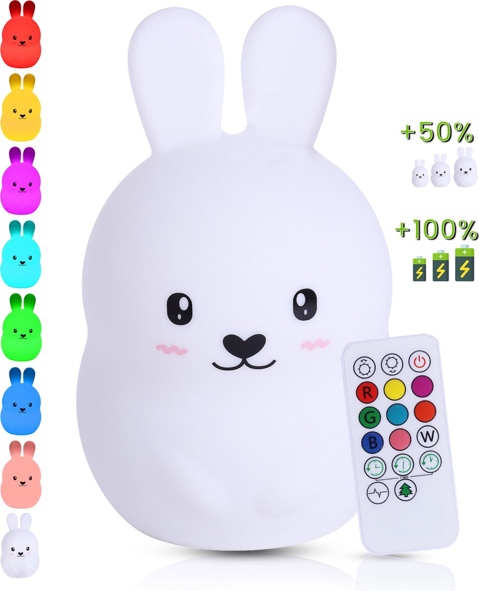 Kadoing Konijn Nachtlamp (Groot) - met TAP-ON & Afstandsbediening - Oplaadbaar - LED Lamp - Gender Reveal - Babyshower - Kraamcadeau - Baby - Babykamer - Verjaardag Kinderen - Kinderkamer - Kinderspeelgoed - Speelgoed Cadeau - Premium Kinderlamp