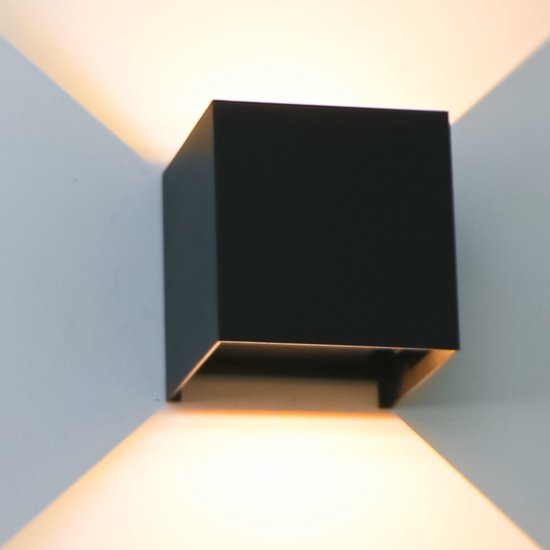 LED Cube Buiten Wandlamp 6W | DIMBAAR | IP65 | zwart | 3000K - Warm wit