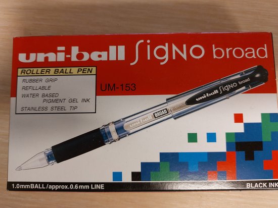 Liquid ink ballpoint pen Uni-Ball Signo Broad UM-153 W Zwart 12 Stuks