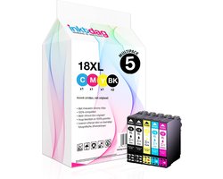 Inktdag inktcartridge voor Epson 18XL, multipack van 5 kleuren (2*BK, C, M en Y) voor Epson Expression Home XP202, XP205, XP30, XP302, XP305, XP402,…