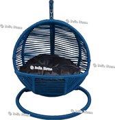 Bella Home Simba - Mini Hangstoel - Kat - Hond - Blauw - Grijze kussen