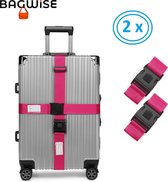 2 x Kofferriem - Bagage Band - Luggage Belt - Bagage Gordel - met SlideLock en adreslabel - Afstelbaar - 200cm x 5cm - Roze