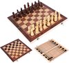 Afbeelding van het spelletje Schaakbord Hout – 3-in-1 Bord: Schaken, Dammen & Backgammon