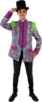 PartyXplosion - Clown & Nar Kostuum - Flower Power Jas Hippie Circus Directeur Man - paars - Maat 50 - Carnavalskleding - Verkleedkleding