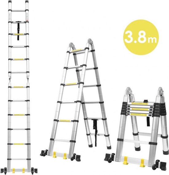 DayPlus 8,5FT/2,6M multifunctionele opvouwbare telescopische ladder 9 stappen voor het versieren van schilderen binnen/buiten uitschuifbare draagbare loft  1420