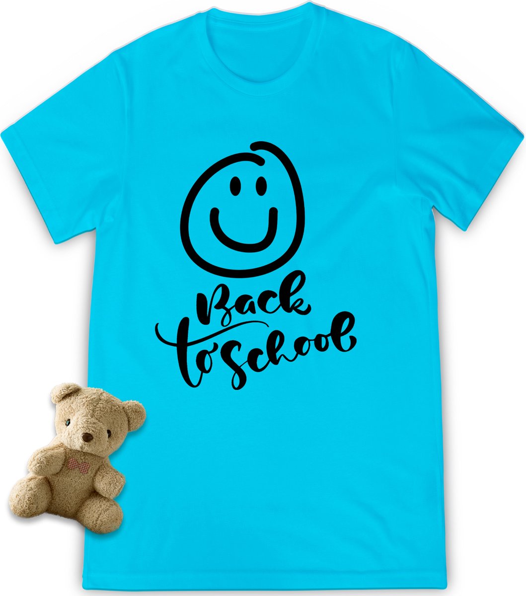T shirt Back to School - Grappig tshirt voor jongens en meisjes - Unisex maten: 92 t/tm 164 - Shirt kleuren: wit, turquoise en fuchsia.
