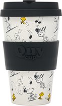 Quy Cup 400ml Ecologische Reis Beker - Peanuts Snoopy "Music" - BPA Vrij - Gemaakt van Gerecyclede Pet Flessen met Zwarte Siliconen deksel
