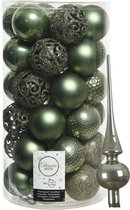 Kunststof kerstballen D6 cm - incl. glazen piek - mosgroen