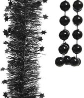 Kerstslingers - kralenslinger en folie slingers - 3x stuks - zwart