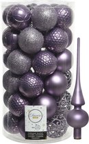 Kunststof kerstballen 37x st D6 cm - incl. glazen piek mat - lila paars