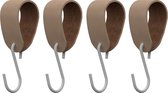 S-haakje Wit + leren hanger: TAUPE - Maat M - set van 4 (S-haakjes - kapstokhaakje - handdoekhaakje - kapstokhaak - ophanghaken - S-haken)