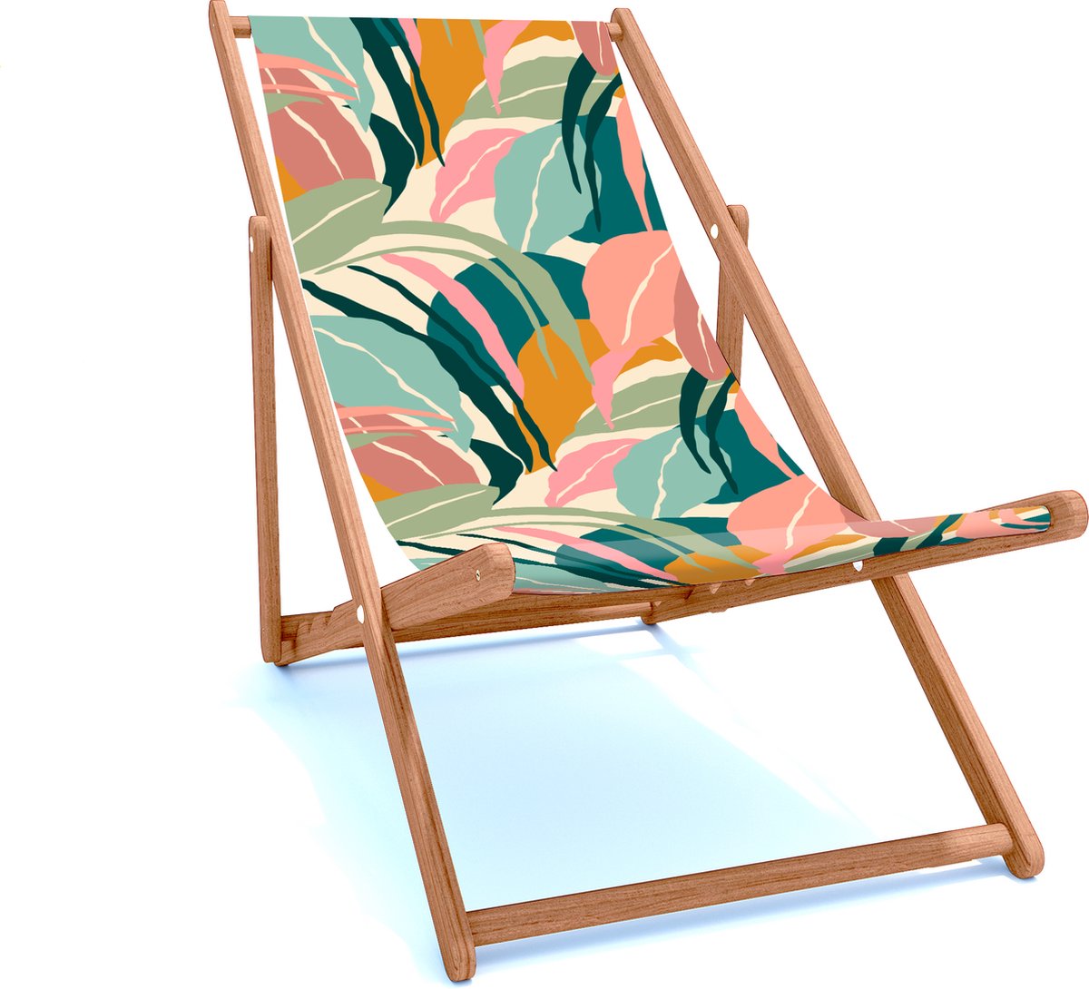 Holtaz Strandstoel Hout Inklapbaar Comfortabele Zonnebed Ligbed met verstelbare Lighoogte houten frame met stoffen Bladeren