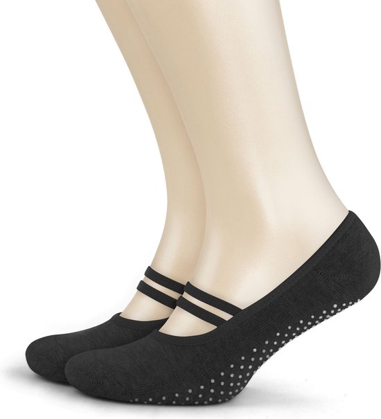 GoWith-chaussettes en coton-chaussettes de yoga-1 paire-chaussettes pilates-chaussettes antidérapantes-chaussettes de danse-chaussettes maison-chaussettes femme-noir-taille 35-40