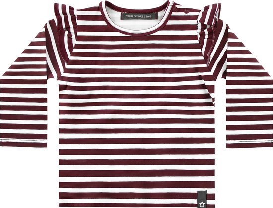 Your Wishes Wine Stripes Ruffle Shoulder Top - Shirt - Lange Mouwen - Top - Meisjes - Maat: 98/104