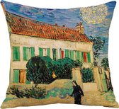 TDR - Sierkussensloop - van katoen en linnen - 45 x 45 cm - Thema: van Gogh ,Het witte huis bij nacht