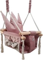Balançoire pour bébé rose en bois de Luxe faite à la main et balançoire pour enfants avec kussen en forme de couronne - Balançoire Bébé - Chaise berçante - Balançoires