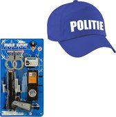 Carnaval verkleed speelgoed politiepet blauw voor kinderen met accessoires pistool/handboeien