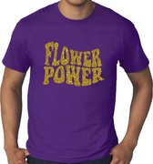 Grote maten Flower Power t-shirt - paars met gouden glitter letters - plus size heren XXXXL