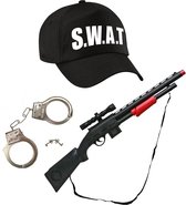 Carnaval verkleed speelgoed SWAT team politiepet zwart voor kinderen met geweer en handboeien