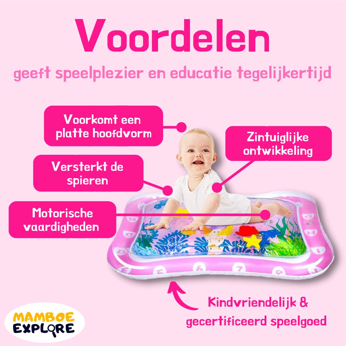 Mamboe Waterspeelmat Roze | 70 x 50 cm | Watermat baby | Waterspeelgoed | Speelmat | Speelkleed Baby Opblaasbaar | Tummy Time | Kraamcadeau thumbnail 4