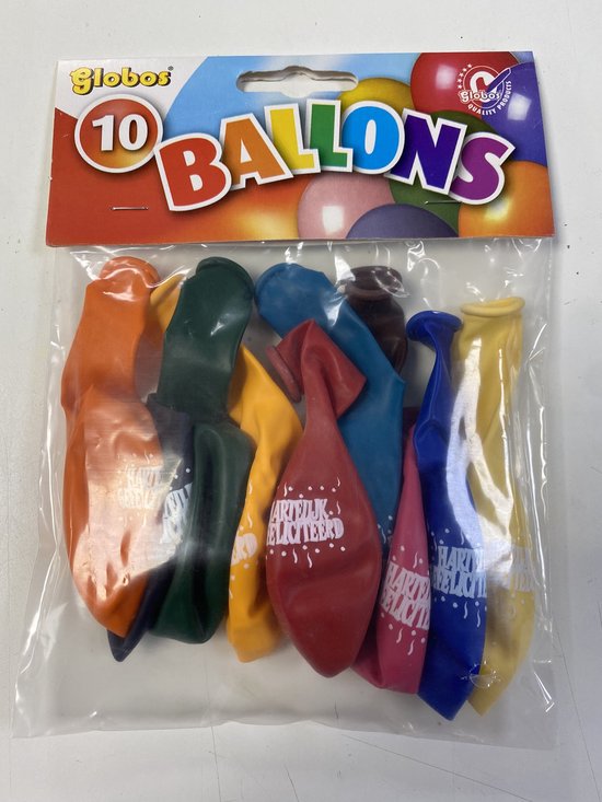 Latex ballonnen versiering - Hartelijk Gefeliciteerd - 10 stuks - 25 cm doorsnee - biologisch afbreekbaar