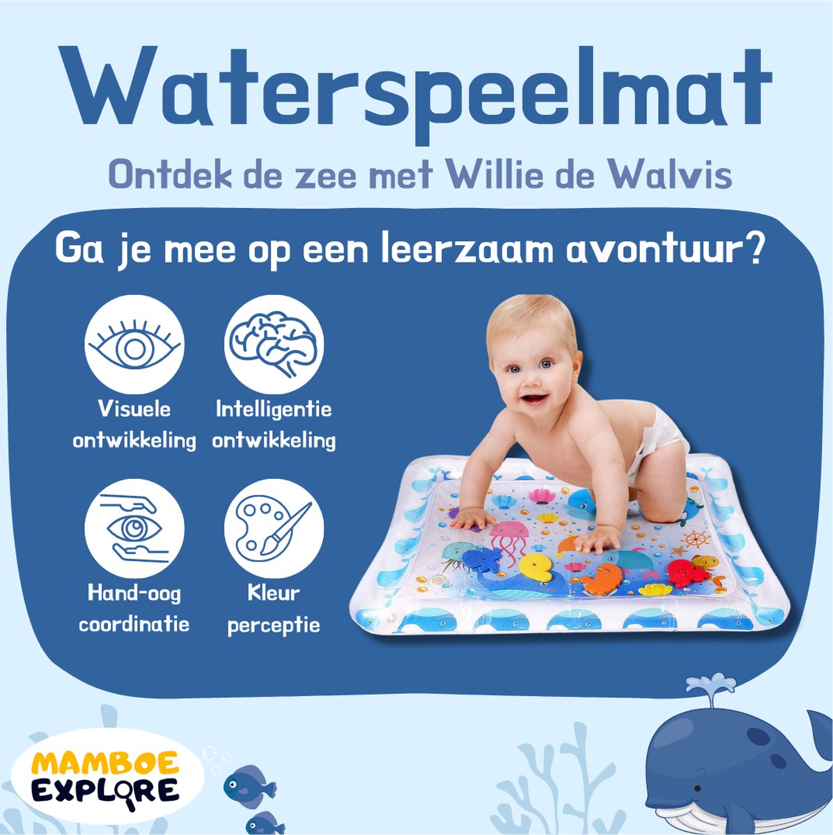Mamboe Waterspeelmat Wit/Blauw - Watermat baby thumbnail 2