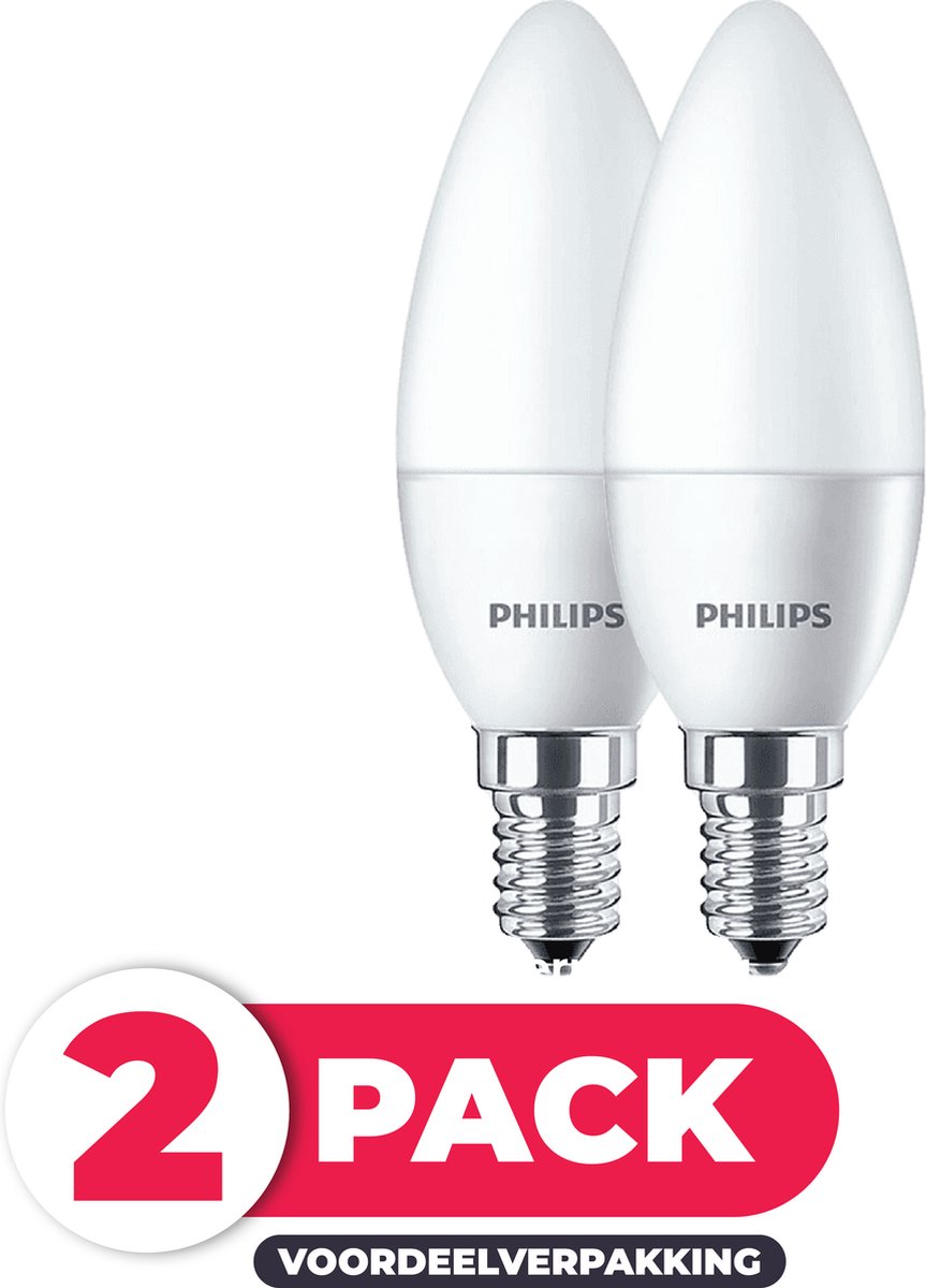 Philips LED E14 - 6W (48W) - Warm Wit Licht - Niet Dimbaar - 2 stuks