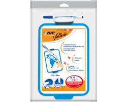 BIC Velleda Dubbelzijdig Droog uitwisbaar Bord - met Blauwe Whiteboard Marker en Wisser - Pack van 1 Stuk - 19 x 26 cm
