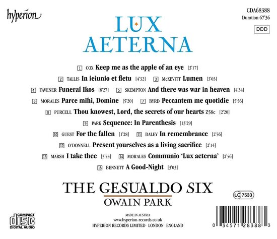 Owain Park/The Gesualdo Six: Lux Aeterna, Gesualdo Six & Owain Park ...