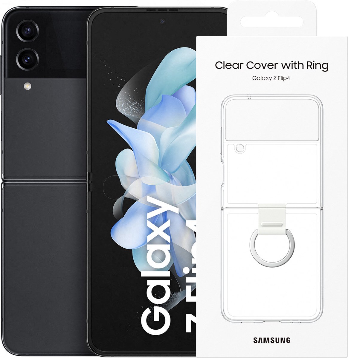 trek de wol over de ogen Buitensporig heb vertrouwen Samsung Galaxy Z Flip 4 - 128GB - 5G - Graphite - met Clear Cover met ring  | bol.com