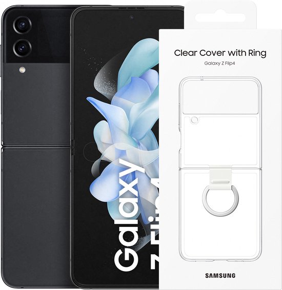 Samsung Galaxy Z Flip 4 - 128GB - 5G - Graphite - met Clear Cover met ring