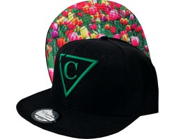Capiche® Snapback Pet Heren – Tulip Field – Zwart – Verstelbaar met Druksluiting – Sportcap – Baseball Cap – Mannen Cap – Tulpen Pet