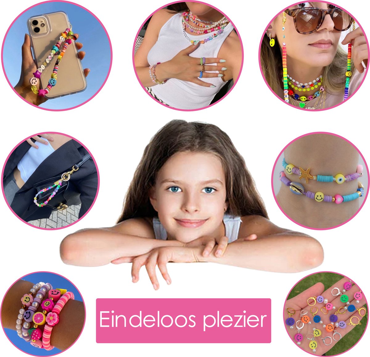 Behave Polymeer Smiley Kralen Set - Knutselen Meisjes - Klei Kralen - 440-Delig - 10 mm — afbeelding 5
