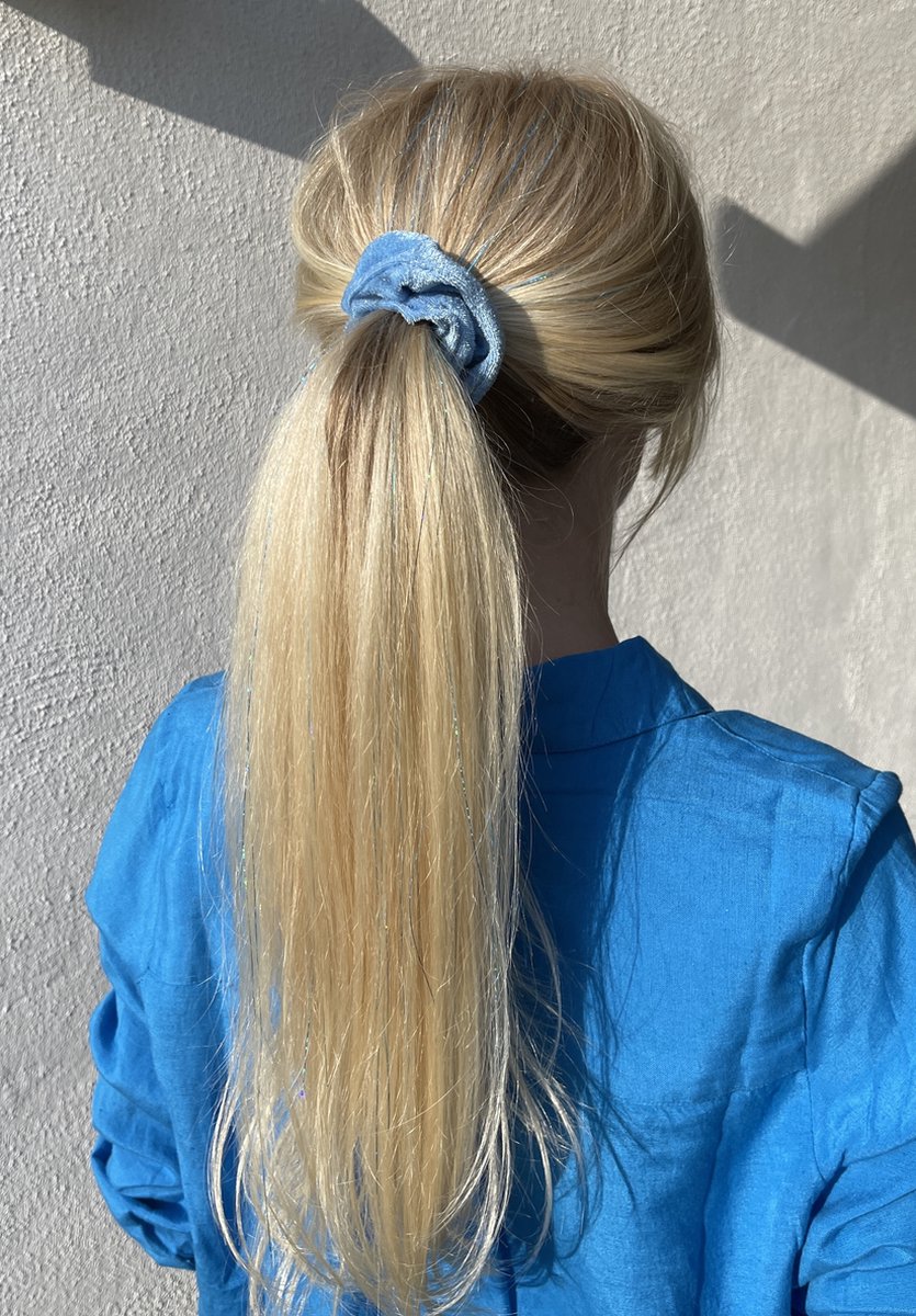 Hair Tinsels - GlitterHaar - Festival Glitter Haar Extensions - 100 Hairtinsels - Inclusief Tutorial en filmpjes - Veel Kleuren - Blauw
