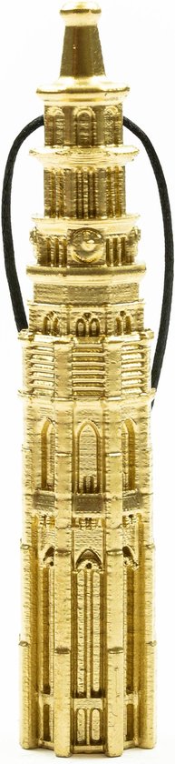 Gouden kersthanger Lange Jan, gedetailleerd ontwerp, met zwart lusje.